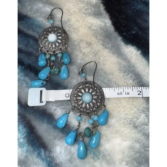 -EARRINGS VTG Avon Dangle Turquoise On Silver Southwest Style 3”L - Picture 5 of 8
